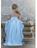 Sky Blue Glitter Tulle Slit Back High Low Flower Girl Dress